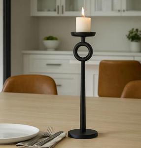 Support de bougie haut en métal noir élégant pour décoration de table et usage domestique, idéal pour le salon, à prix avantageux - Product Image 4
