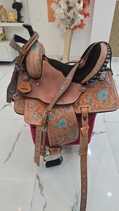 Barkat Overseas Nouvelle Selle de Cheval Western en Cuir Véritable, Motif Arbre en Bois Peint Turquoise, Portable, pour Dressage, Emballage Personnalisé - Product Image 2