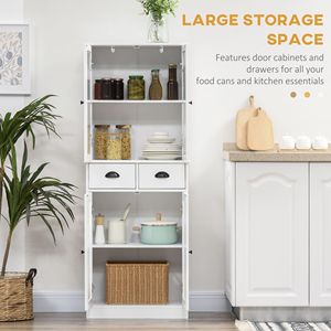Armoire de rangement de cuisine traditionnelle de 61 pouces, autoportante, en bois blanc avec porte en verre, fermeture douce moderne, étagères réglables pour la maison - Product Image 4