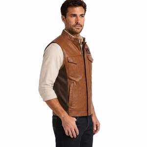 <b>Men</b> <b>Leather</b> <b>Vest</b> Classic <b>Leather</b> Motorcycle Waistcoat Durable Genuine <b>Leather</b> Comfortable Sleeveless Outerwear Factory Direct - Product Image 5