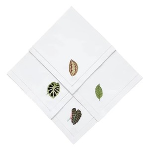 Custom Wholesale Square <b>Cloth</b> Napkin 100% Cotton Full Sizes Embroidered <b>Yellow</b> Leaf Dinner Napkin Washing Hemstitch <b>Table</b> Napkin - Product Image 5