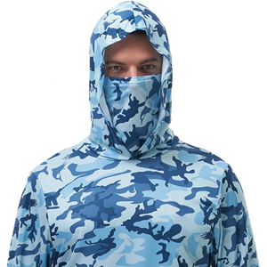Chemises de pêche pour hommes en polyester UPF 50, séchage rapide, légères, à manches longues, avec capuche et masque intégré, pour activités de plein air - Product Image 6