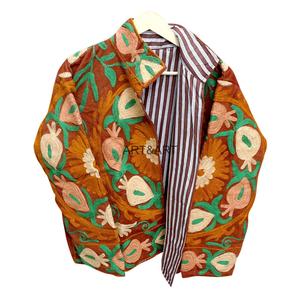 100% Cotton Floral Quilted Mandarin Collar Winter <b>Jacket</b> Eco-Friendly Breathable Cotrise Fabric Hand Embroidery Ethnic Design - Product Image 3