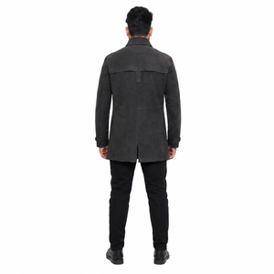<b>Men's</b> Premium <b>Suede</b> Leather Car Coat Long Winter Trench <b>Jacket</b> with Zippers Outdoor Casual Custom OEM Wholesale - Product Image 2