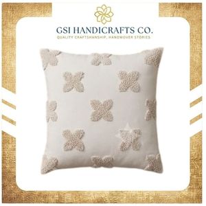 Nouvelle arrivée, housse de coussin carrée de style nordique avec motif papillon brodé en beige, 100% coton, décoration de salon - Product Image 2