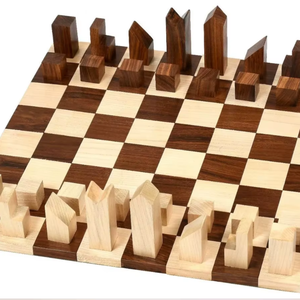 Jeu d'échecs minimaliste reproduit en bois de Sheesham et de buis, avec un roi de 2,79 pouces, au meilleur prix - Product Image 1