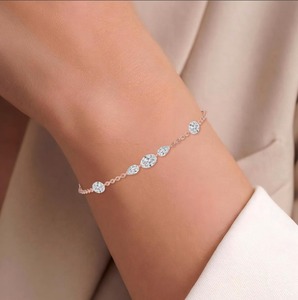 Luxurious 9K Rose Gold Lab Created Oval & Pear Drilled Diamond Station <b>Bracelet</b> 2.42 CTW - Product Image 1