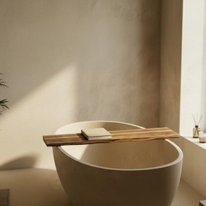 Porte-savon minimaliste en bois massif à motif unique |   Baignoire de forme irrégulière |   Accessoire de salle de bain facile à nettoyer par UO INDIA - Product Image 2