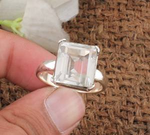 Anillo de Compromiso Rectangular Grande de Plata de Ley 925 con Cristal de Corte Esmeralda y Engaste de Bisel, Clásico para Bodas y Fiestas - Product Image 6