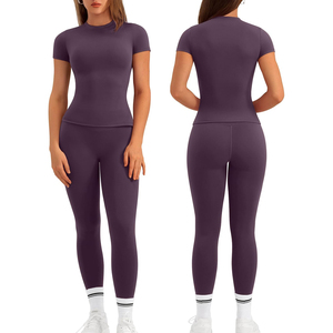 Conjunto de Yoga de 2 Piezas Negro, Cuello Redondo, Sin Mangas, Leggings de Cintura Alta, Transpirable, Ecológico, Spandex/Nylon, Ropa Deportiva - Product Image 2