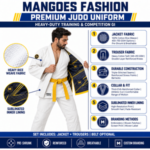 Uniforme de Judo al por Mayor, Transpirable, de Secado Rápido, Ligero, 100% Algodón, Costuras Resistentes, Duradero, para Artes Marciales - Product Image 5