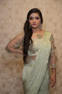 Elegante sari verde con drapeado y top bordado para boda, ropa tradicional india para mujer, largo hasta el suelo, corte regular. - Product Image 2