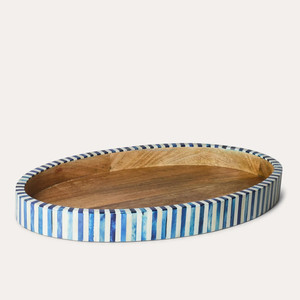 Plateau en bois carré vintage fait à la main avec incrustation d'os Design à rayures vertes et blanches écologique pour la décoration de table de cuisine à la maison - Product Image 5