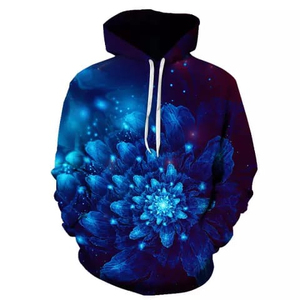 Sweat-shirt à capuche en polaire pour homme, motif floral bleu galaxie, imprimé, décontracté, pour l'hiver - Product Image 1