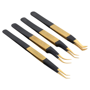Wholesales Beauty Tools Professional Stainless Steel 90 degree Makeup Eyelash Tweezers Premium Eyelash <b>Set</b> of Tweezers - Product Image 3