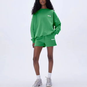 Conjunto Deportivo de Verano para Mujer, 100% Algodón, Lona Sólida, por Encima de la Rodilla, Dos Piezas, Manga Corta y Pantalones Cortos - Product Image 6