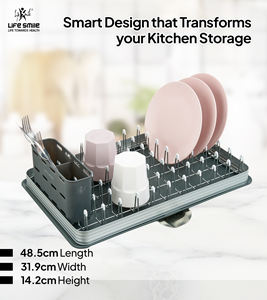 ชั้นวางจานแบบชั้นเดียว Life Smile พร้อมที่ใส่ช้อนส้อม ดีไซน์แบบไฮบริด ระบบระบายน้ำ และฐานป้องกันรอยขีดข่วน - Product Image 4