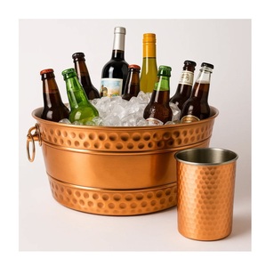 Artisan Series Hammered Copper Drink <b>Chiller</b> Basin and Coordinating Cocktail Tumbler Insulated Ice Bucket for Wine, <b>Beer</b> - Product Image 3