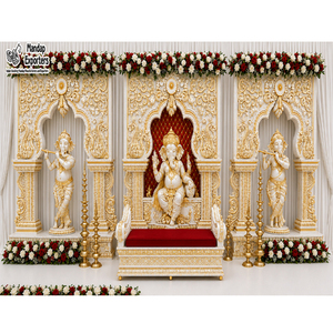 Buy Customized Triple <b>Arch</b> Temple-Style Wedding Stage Panels Traditional Ganesha Theme South Indian Wedding Stage <b>Decoration</b> - Product Image 1