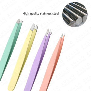 Ensemble de 4 pinces à épiler en acier inoxydable, couleur personnalisée, revêtement en poudre, pointe inclinée, kit d'outils de beauté de précision - Product Image 4