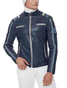 Chaqueta de cuero para hombre, azul, de invierno, talla grande, OEM, estilo universitario, gruesa, cortavientos, para motociclista, estilo Cafe Racer, chaqueta de cuero para hombre de invierno - Product Image 5