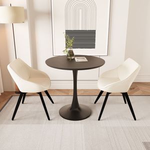 Tavolo da pranzo Tulip in MDF nero da 31,5 pollici con 2 sedie decorative in pelle sintetica e 4 gambe in metallo nero, set da sala da pranzo - Product Image 5