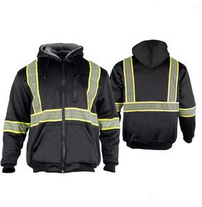 Wholesale Men's High Visibility Safety <b>Reflective</b> Sweatshirt Wool Fleece Zipper Jacket Hoodie Customizable Safety <b>Vest</b> with Logo - Product Image 2