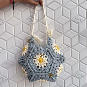 Crochet été plage sac fourre-tout bohème hexagonal mer herbe carré Floral Vintage Style nouveau concepteur femmes sac à bandoulière Snap - Product Image 1