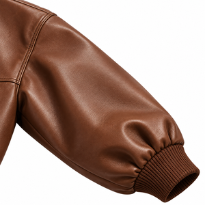 Blouson Bomber Homme Marron en Cuir Véritable Respirant Coupe Slim Col Rabattu Fermeture Éclair Manches Classiques Automne Décontracté - Product Image 5