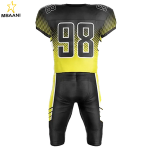 Conjunto de Uniforme de Fútbol Americano MBAANI para Hombre, Cuello en V, Manga Corta, Sublimado con Degradado Negro y Amarillo, Número 98, Ajustado - Product Image 2