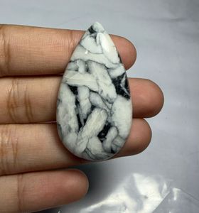 Cabochon de Jaspe Pinolithe Naturel, Pierre Précieuse en Cristal pour Création de Bijoux, Fourniture de Pierres de Guérison, Blanc et Noir - Product Image 1