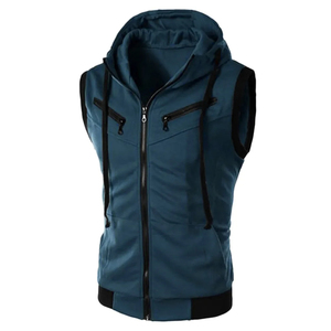 <b>Men's</b> <b>Sleeveless</b> Hooded Vest Solid Color Fleece Windproof Casual Autumn Wear - Product Image 2