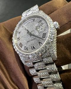 นาฬิกาข้อมือจักรกลแบบ Iced Out สายสแตนเลสสตีล ระบบออโตเดท ตัวเลขโรมัน หรูหรา - Product Image 2