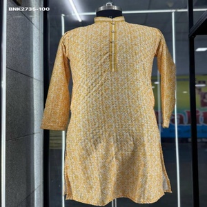 Kurta Larga de Algodón Puro para Hombre con Bordado Lucknowi y Estampado Digital, para Uso Ocasional - Proveedor y Exportador Mundial de Pijamas de Algodón - Product Image 1