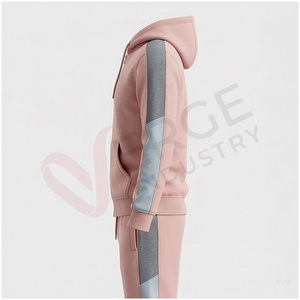 Ensemble de survêtement unisexe rose à blocs de couleur, manches longues, capuche, fermeture éclair sur le devant, poches latérales, tenue décontractée d'automne, coupe classique - Product Image 3