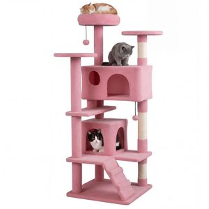 Lussuoso Tiragraffi per Gatti Alto 52 Pollici, Torre Multifunzione con Posti Sosta, Casette e Tiragraffi, Colore Rosa - Product Image 2