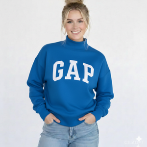 <b>Top</b> Design Women's Winter Casual Wear Embroidered Breathable Front Logo Drop Shoulder Long Sleeve <b>Mock</b> <b>Neck</b> Sweatshirt - Product Image 6
