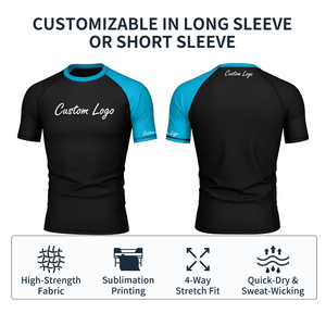 Custom Logo <b>Mens</b> Short Sleeve Rash Guard <b>Compression</b> <b>Shirt</b> Quick Dry Polyester Spandex Sport Top Front Print OEM MMA Rash Guard - Product Image 2
