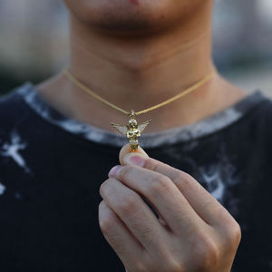 Golden <b>Angel</b> Wings Pendant With Crystal Rhinestones 925 Silver Gold Plated Religious <b>Charm</b> Unisex Everyday Wear - Product Image 6