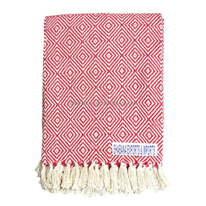 Giá cả phải chăng bông ấm áp cao cấp màu đỏ ném và chăn bông dệt với mô hình kim cương & tua ném cho trang trí nhà - Product Image 1