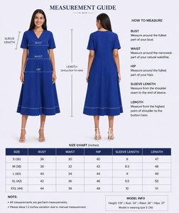 Vestido Midi de Algodón Azul Rey |   Vestidos de Verano Cortos con Cuello en V y Pliegues |   Vestido Casual de Verano con Bolsillos - Product Image 2