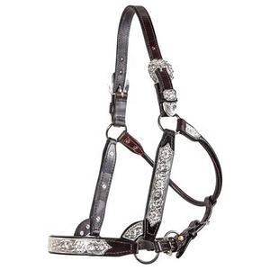 Halter en cuir pur de la meilleure qualité en noir marron avec silver concho designer licou bas prix en gros - Product Image 2