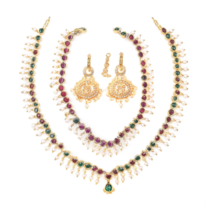 18K Gold Plated Zircon Designer Bridal Jewelry Set-Kemp Payal Fashion Earring Set - Product Image 3