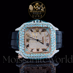 Montre carrée en moissanite, montre-bracelet à quartz, boîtier en acier inoxydable, verre en cristal, calendrier analogique, étanche, diamant en moissanite VVS - Product Image 5
