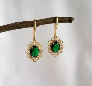 Moissanite <b>Emerald</b> Drop <b>Earrings</b> 925 Sterling Silver <b>Gold</b> Plated Vintage Luxury Women Jewelry - Product Image 2