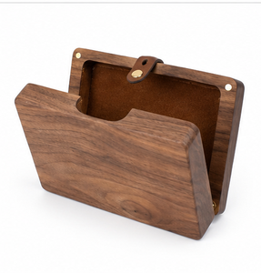 Solid Wood Document Organizer Box with Leather Pocket Handmade Letter Storage <b>Desk</b> Organizer Home <b>Office</b> Gift Box - Product Image 4
