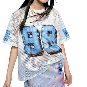 Maillot de football américain élégant pour femme en maille, coupe oversize, respirant, style streetwear, avec impression de numéro personnalisée, faible MOQ, fabrication OEM en gros - Product Image 4