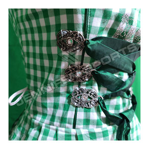 Women <b>Green</b>&White Checkered Lace-Up Dirndl <b>Dress</b> 3 Piece Bavarian Oktoberfest Costume Blue <b>Gingham</b> Trachten Outfited - Product Image 3