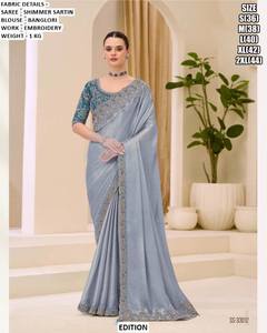 Sari Étnico Tradicional Bordado en Plata para Mujer, Suave, Absorbente de Humedad, Antiarrugas, Ideal para Fiestas de Invierno - Product Image 1