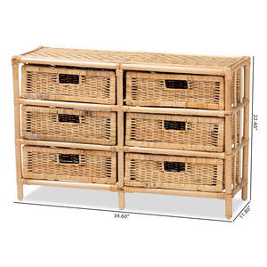 Modern Bohemian Rattan 6-Drawer <b>Storage</b> Cabinet Organizer - Product Image 4